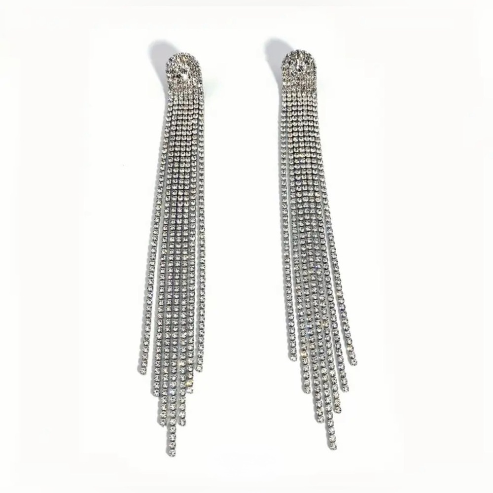 Elegant Silver Crystal Dangle Earrings